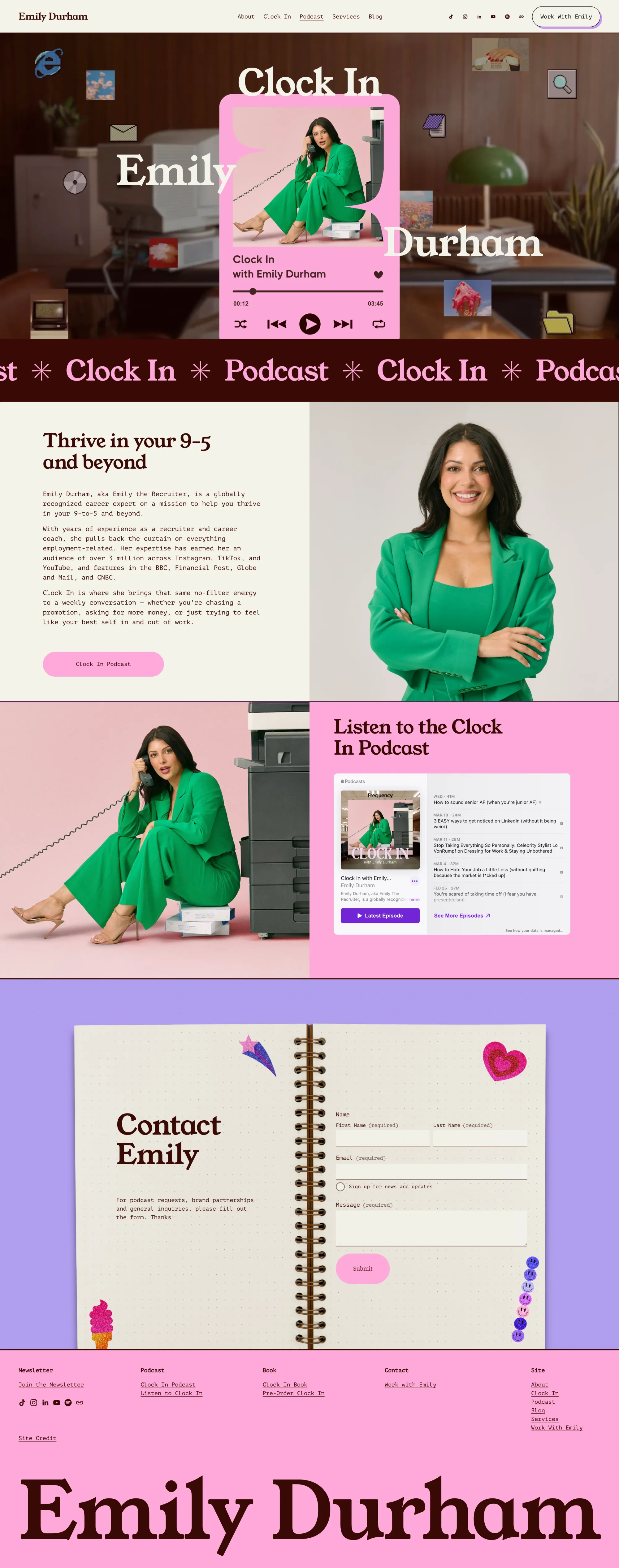 Clock In Podcast — Emily Durham - Landing design