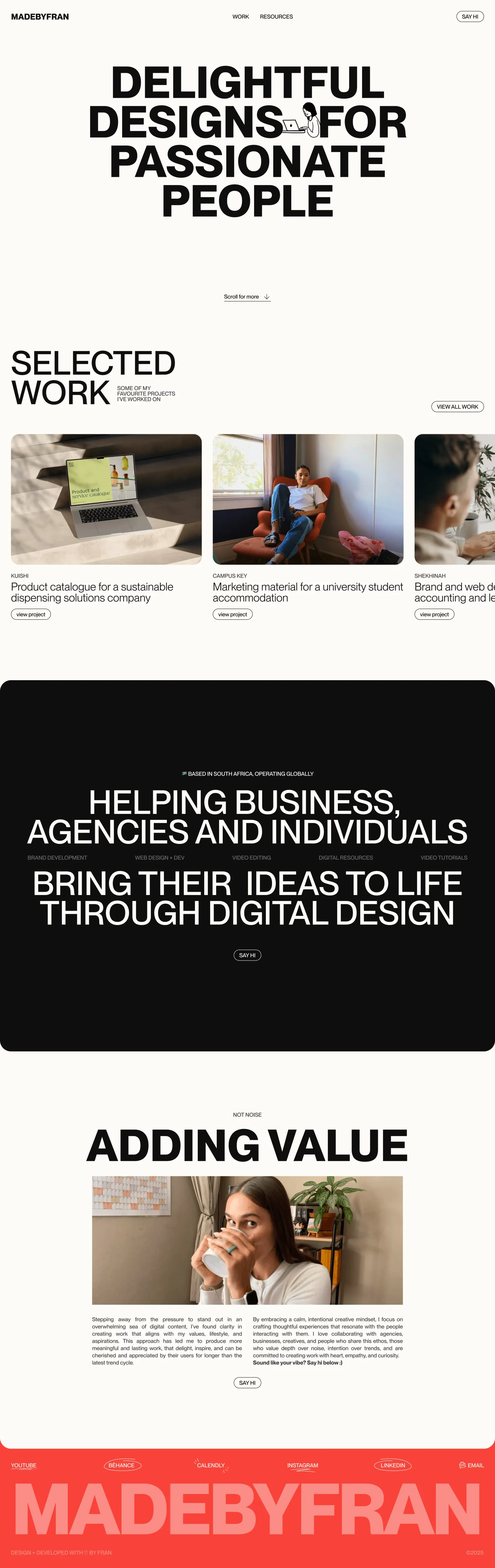 Delightful designs for passionate people | MADEBYFRAN - Landing design