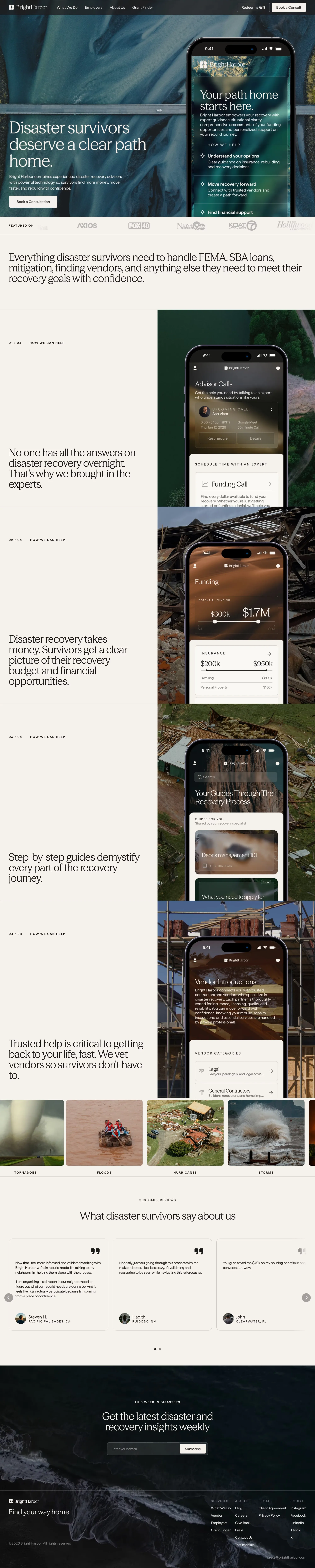 Disaster Recovery Support - Bright Harbor - Landing design