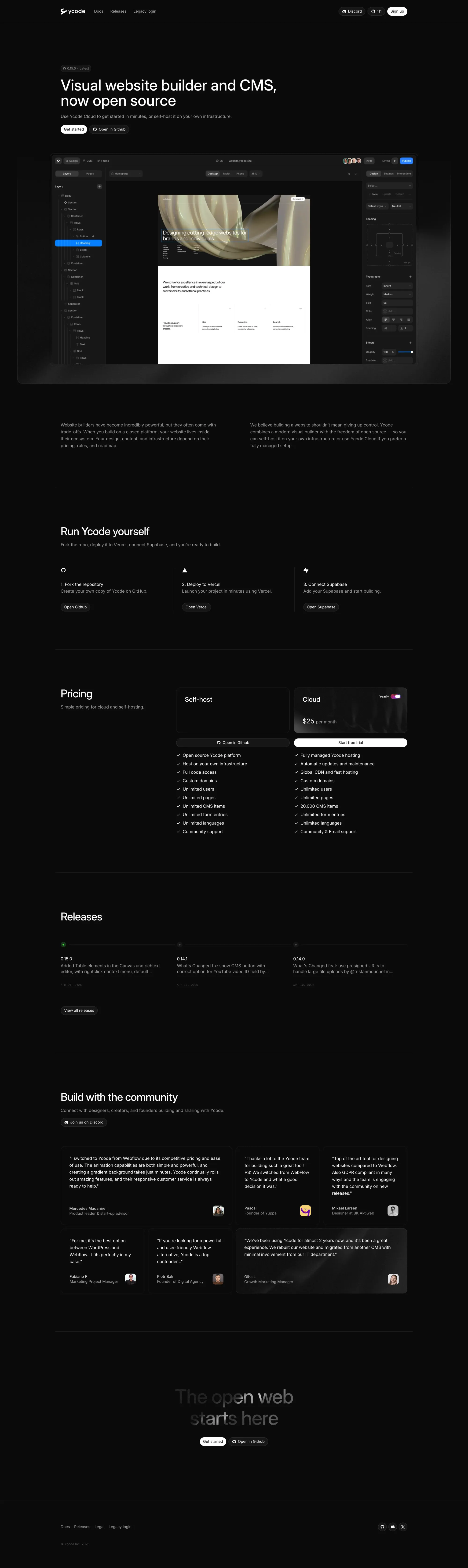 Ycode - Open source website builder and CMS - Landing design
