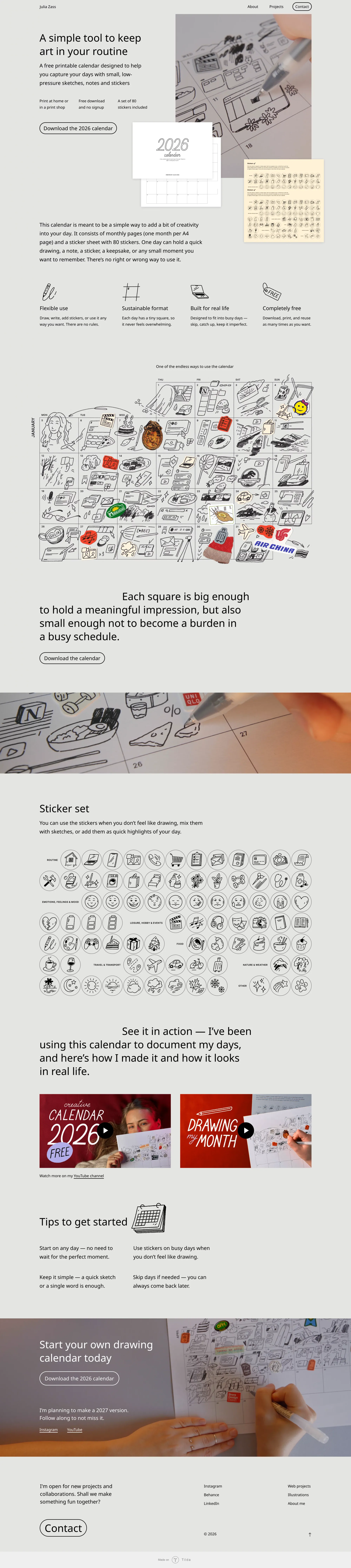 Free printable drawing calendar 2026 - Product page design