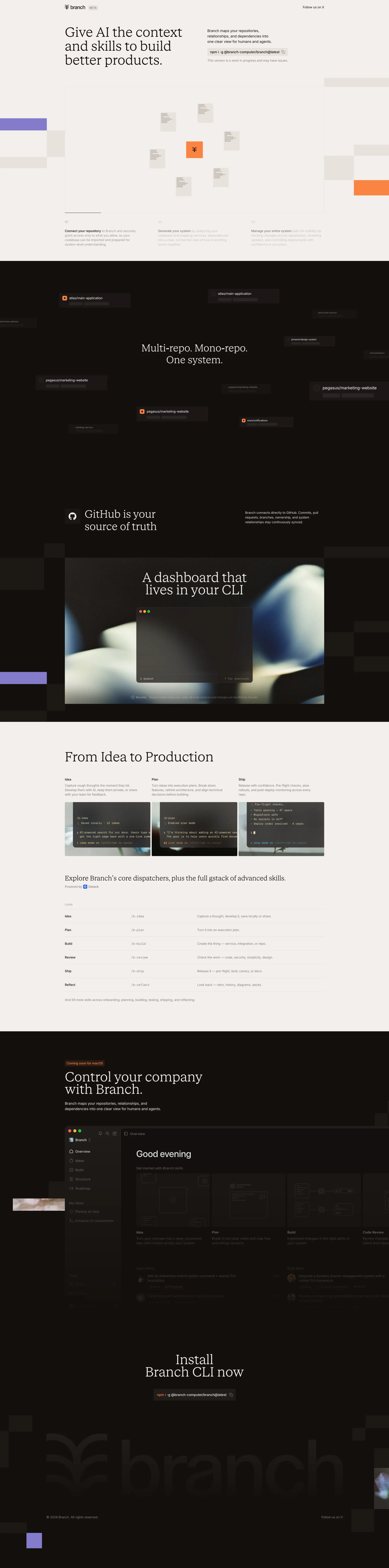 Branch — Give AI the context and skills to build better products - Landing design