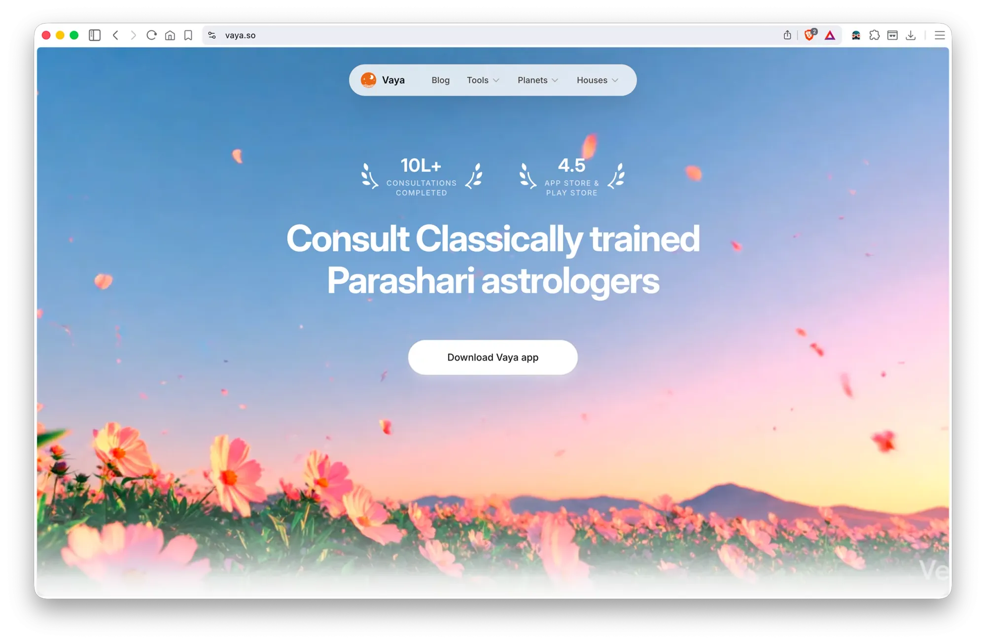 Vaya Astrology: Access Only Classically Trained Parashari Astrologers - Landing design