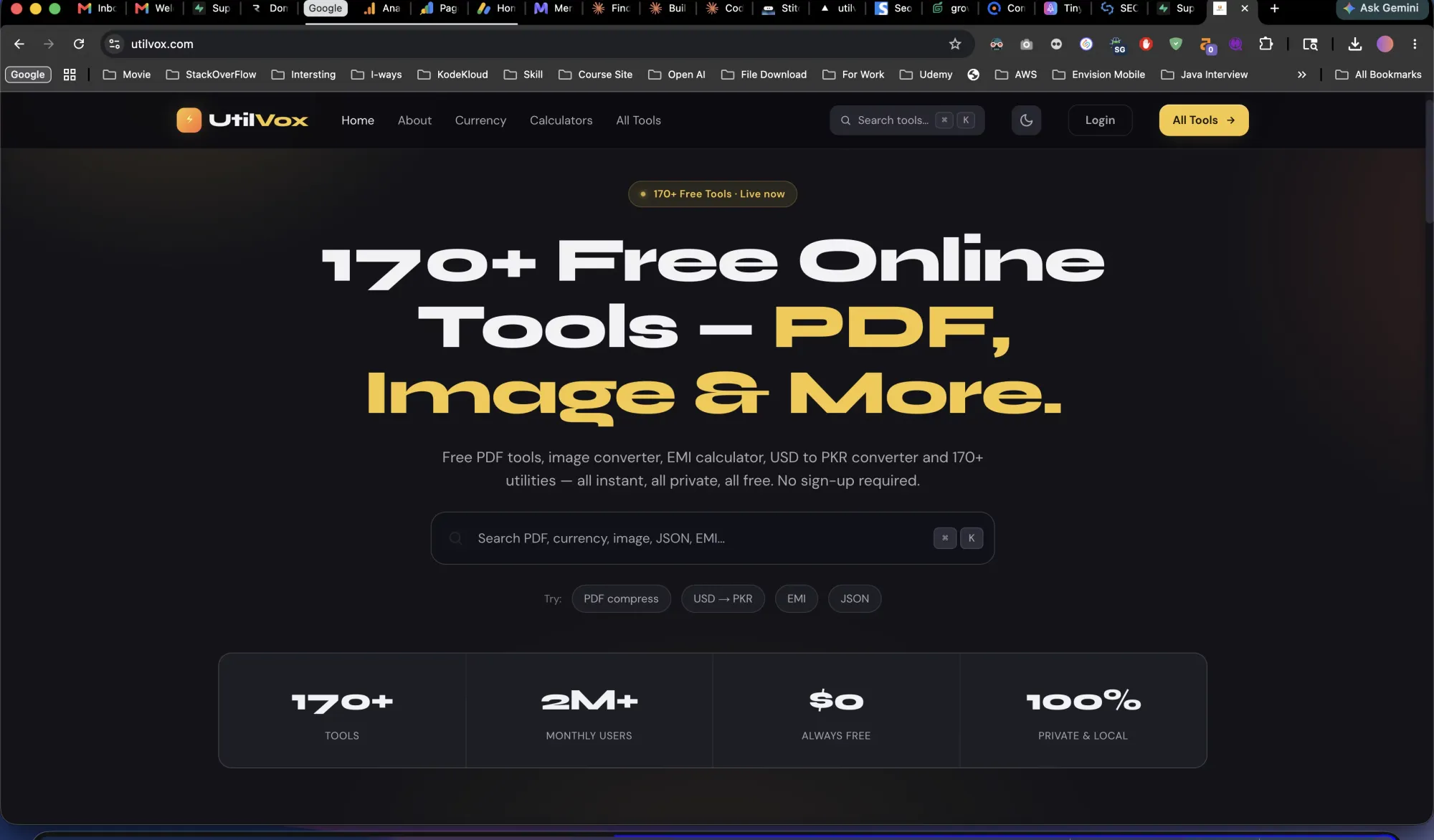 UtilVox — 170+ Free Online Tools | PDF, Image, Calculator & More - Landing design