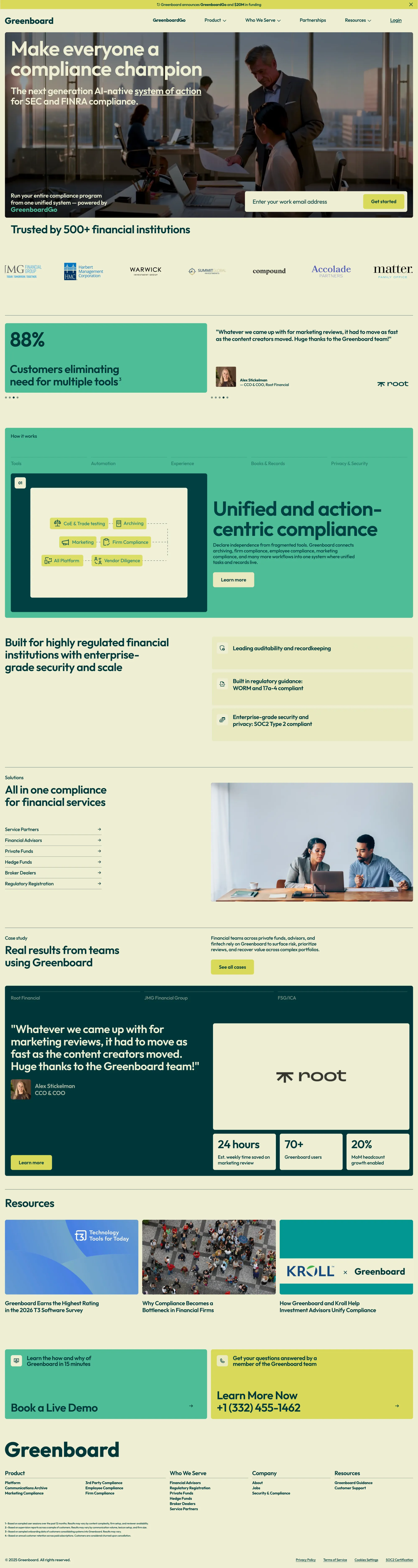 Greenboard | New System of Action Compliance Software for SEC & FINRA compliance - Landing design