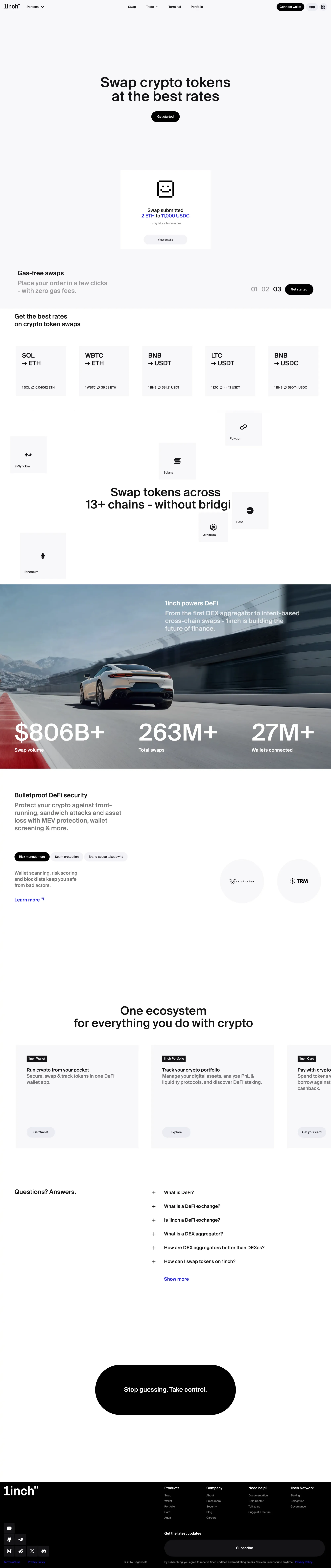1inch | Swap Crypto Tokens at the Best Rates in DeFi - Landing design