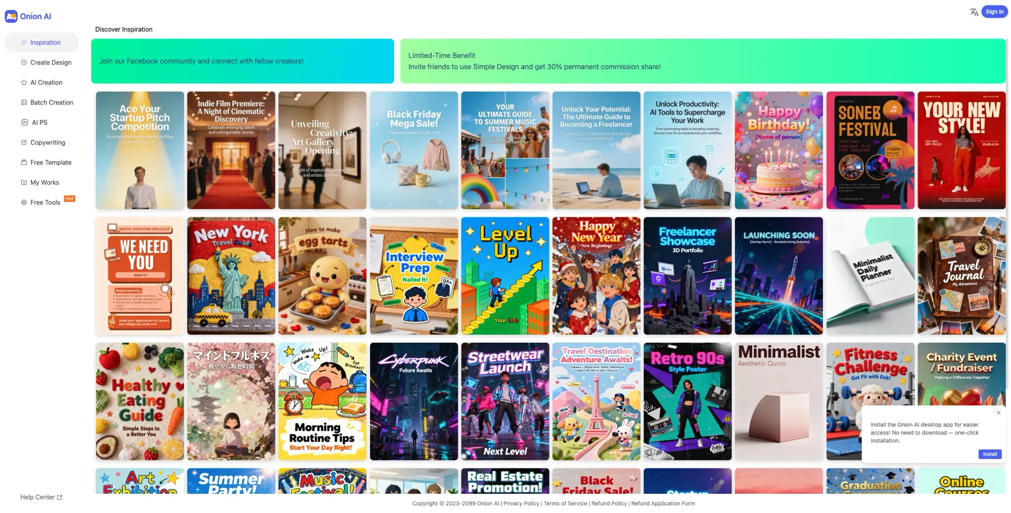 Onion AI - AI Poster Maker - Landing design