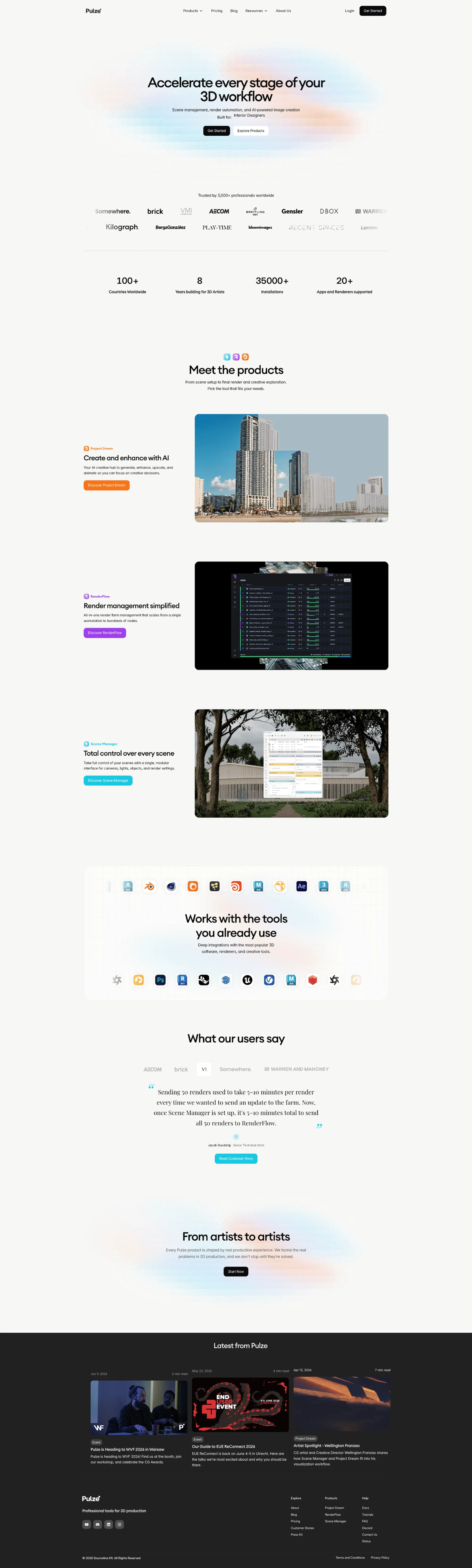 Pulze - Accelerate every stage of your 3D workflow - Product page design
