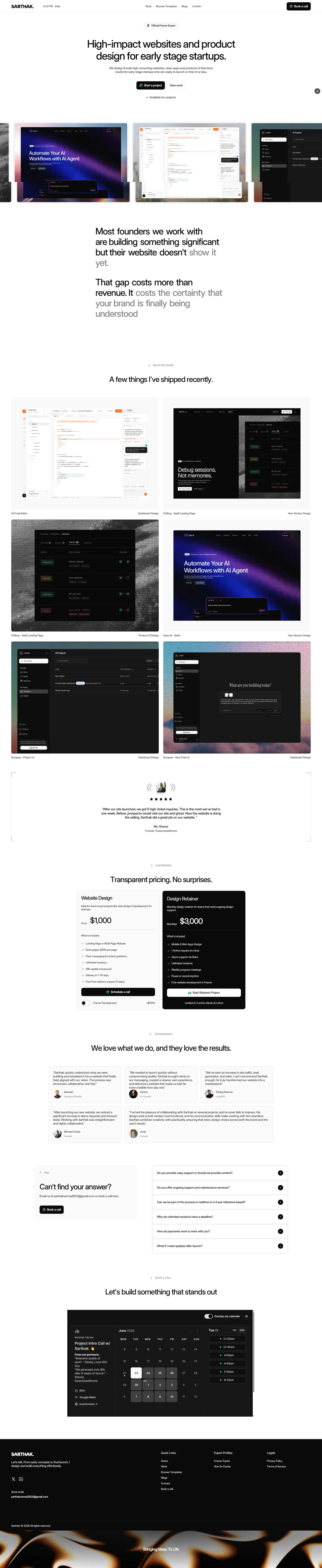 Sarthak | Websites & Product Design For Early Stage Startups - Portfolio design