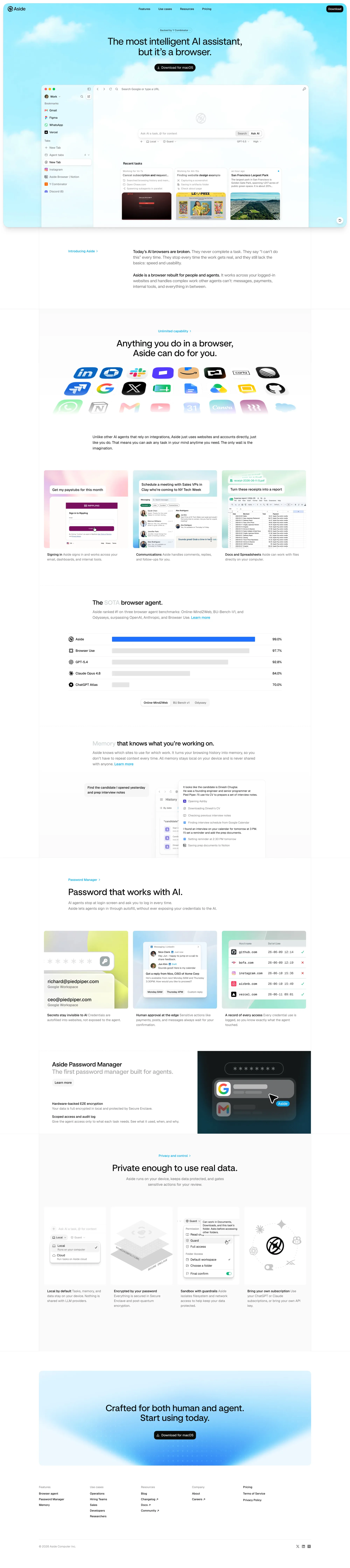 Aside | The browser built to do real work for you - Landing design