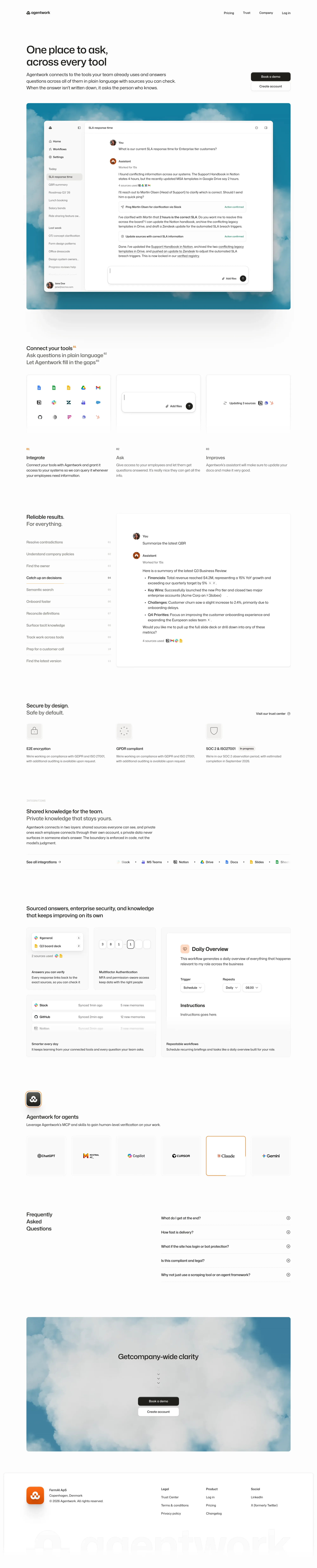 Agentwork — One place to ask, across every tool - Landing design