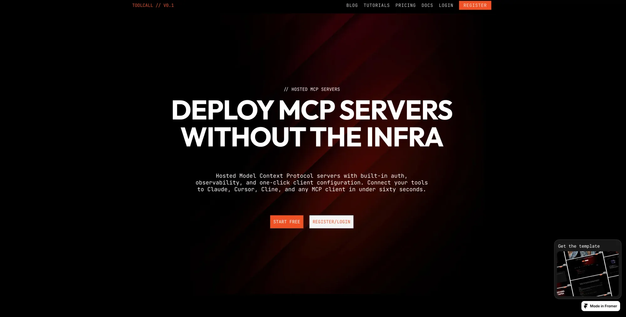 Toolcall â MCP Server SaaS Framer Template - website design