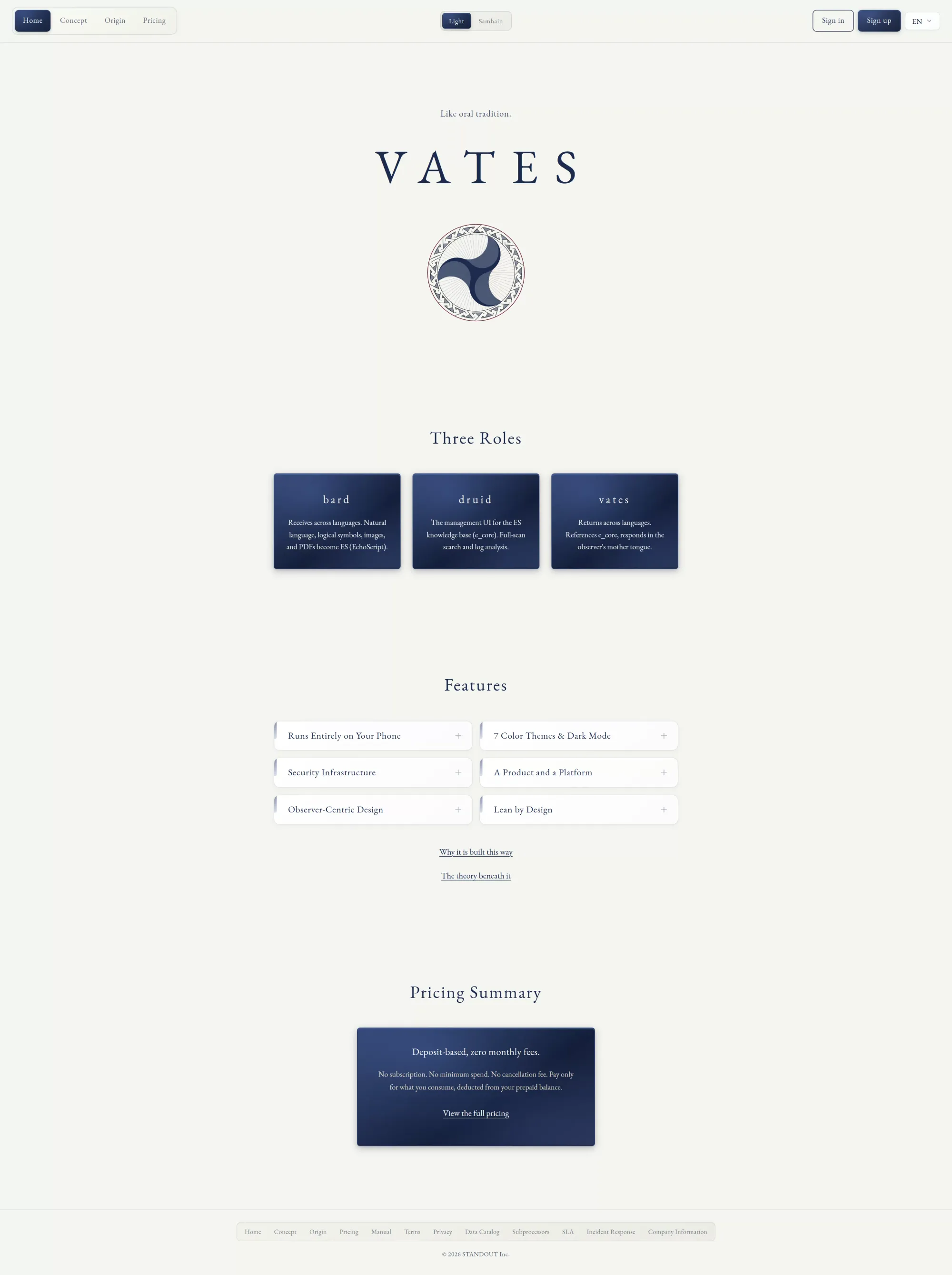 VATES — Like oral tradition. - Landing design