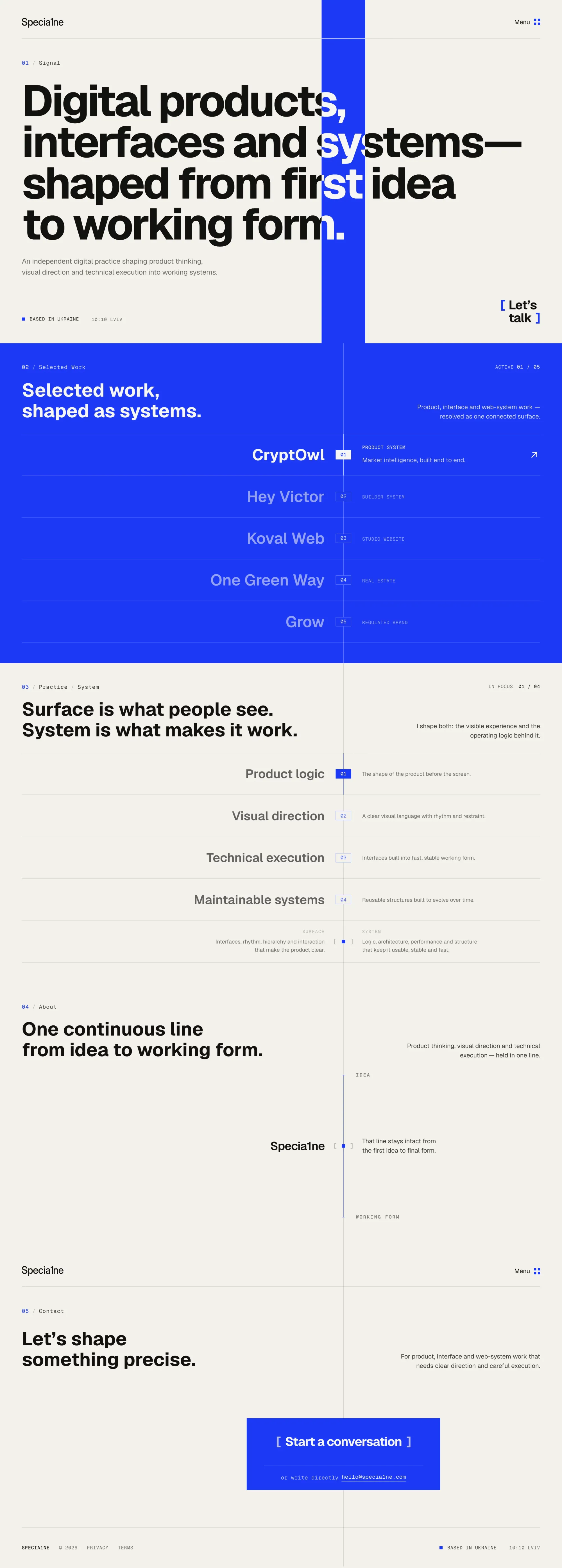 Specia1ne — Product interfaces and web systems - Portfolio design