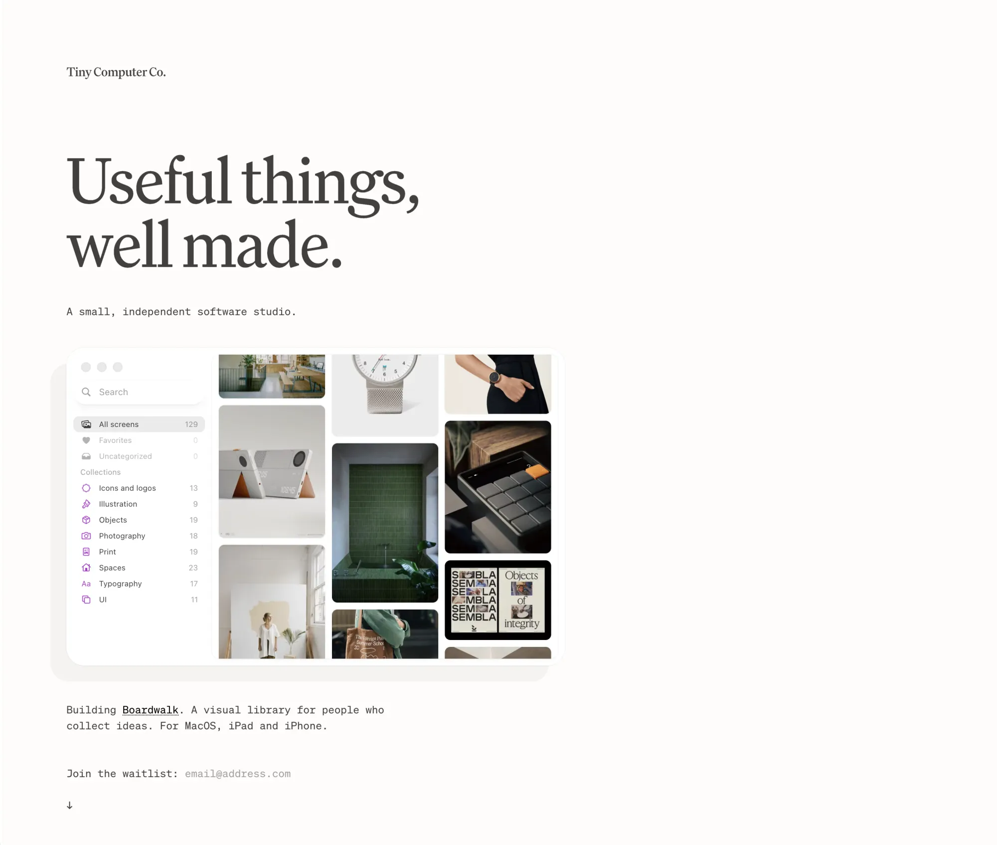 Tiny Computer Co. — Useful things, well made. - Portfolio design
