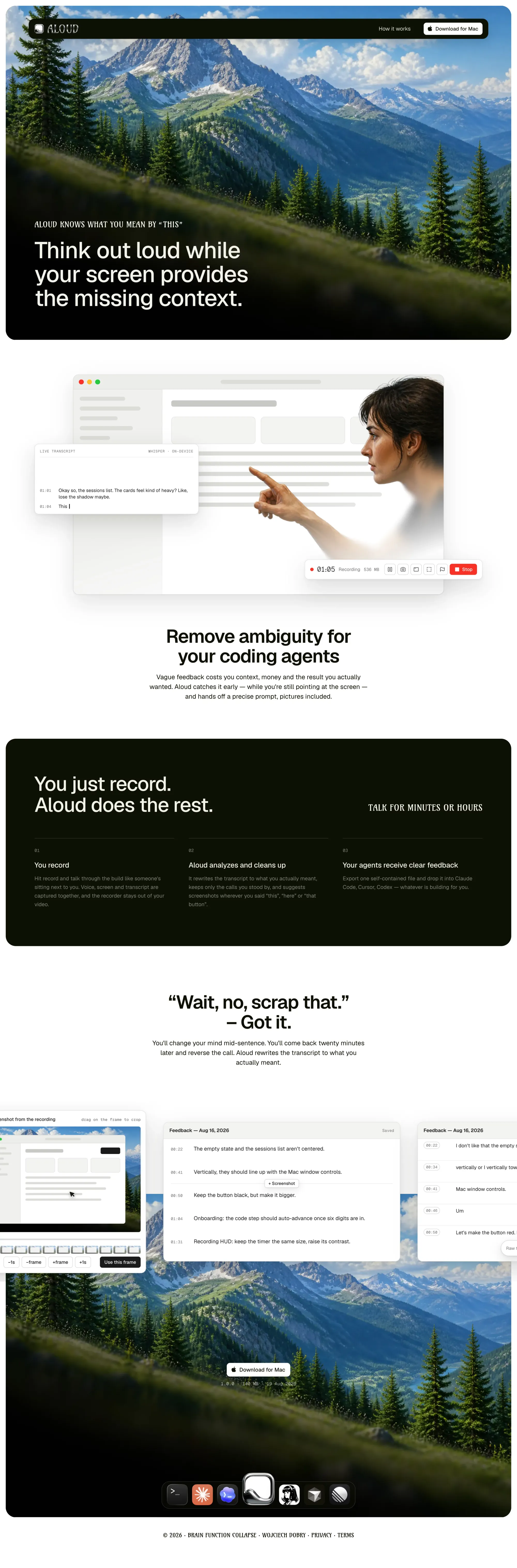 Aloud — think out loud, your coding agents get the plan - Product page design