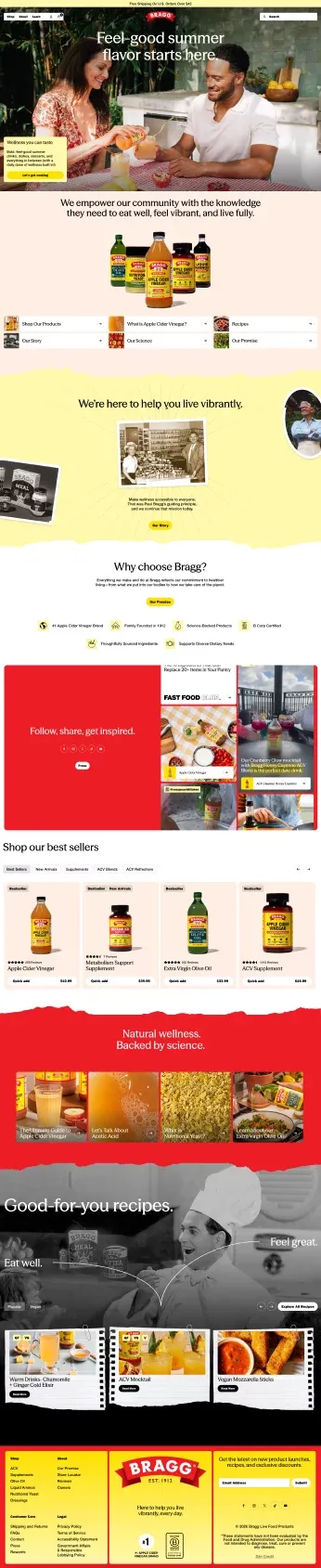 Bragg Live Foods | Apple Cider Vinegar, ACV Supplements & Wellness - Ecommerce design