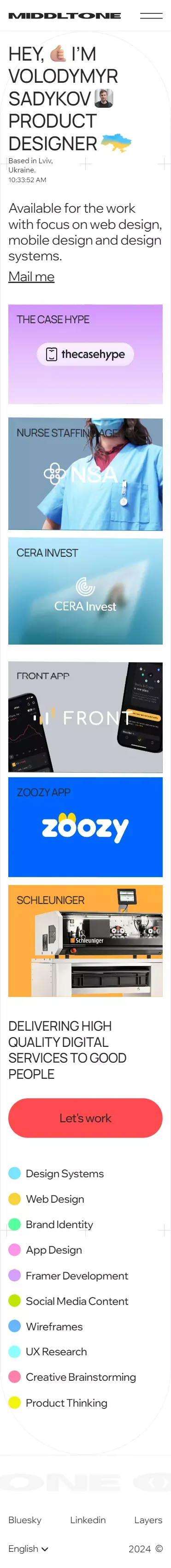Product Designer available for the work with focus on web design, mobile design and design systems. mobile view