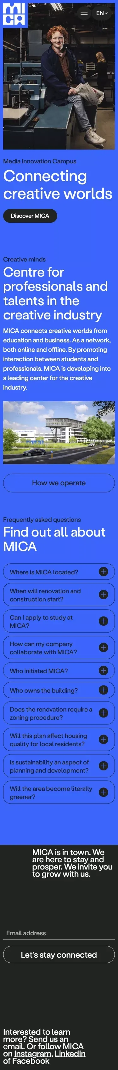 MICA - Media Innovatie Campus mobile view