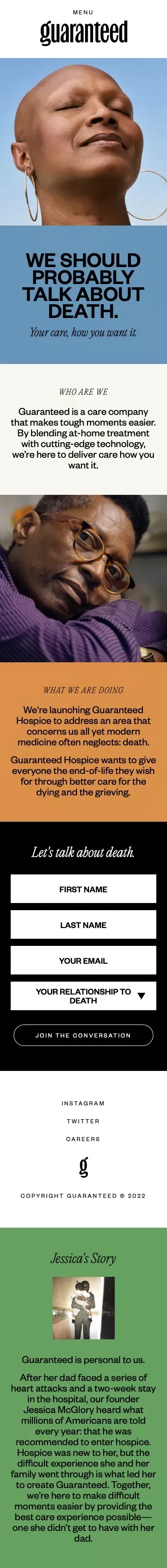 Guaranteed: End-of-life care, how you want it. mobile view