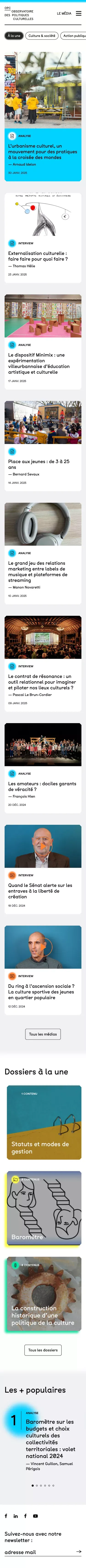 Observatoire des politiques culturelles mobile view