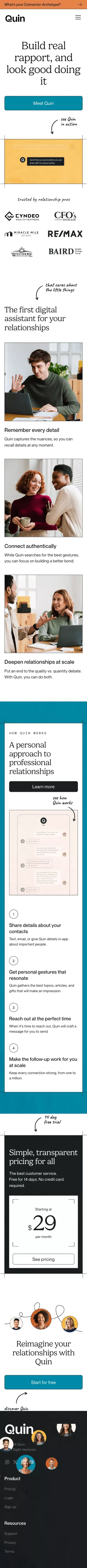 Quin — Your digital assistant for better connections mobile view