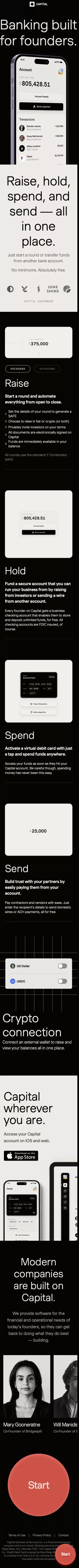 Capital — Banking built for founders mobile view