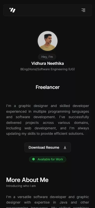 Vidhura Neethika - Full Stack Developer, UI/UX and Graphic Designer mobile view