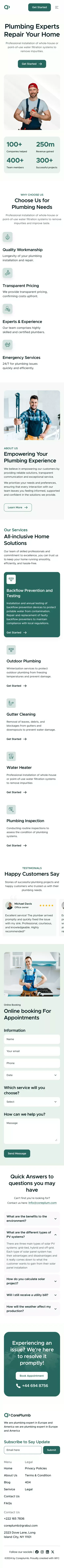 CorePlumb Modern template for plumbing pros mobile view