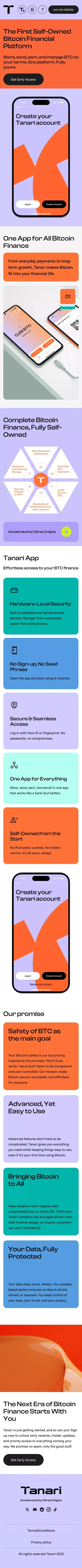 Tanari – The First Self-Owned Bitcoin Financial Platform mobile view