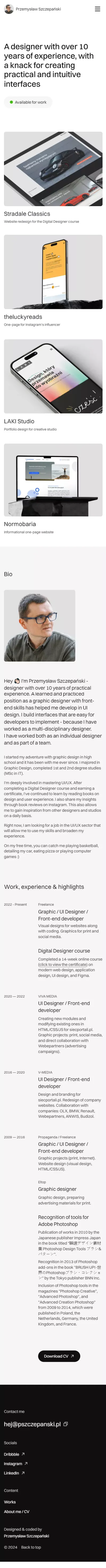 Przemysław Szczepański - UI/UX Designer portfolio mobile view