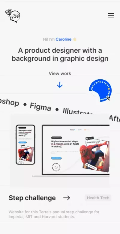 Caroline's portfolio mobile view