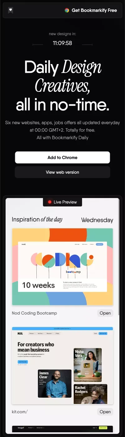 Bookmarkify Daily mobile view