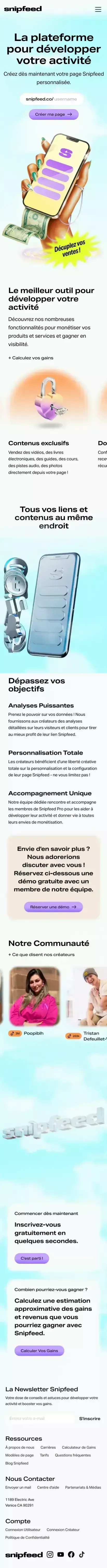 Homepage - Snipfeed mobile view