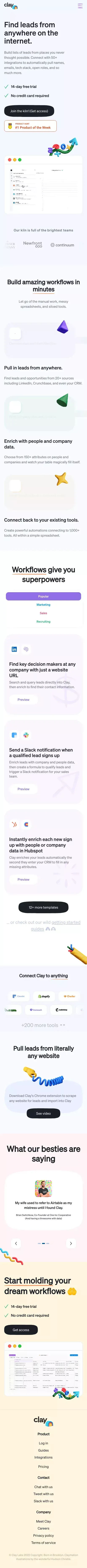 Clay - Create live lists of people, without a line of code. mobile view