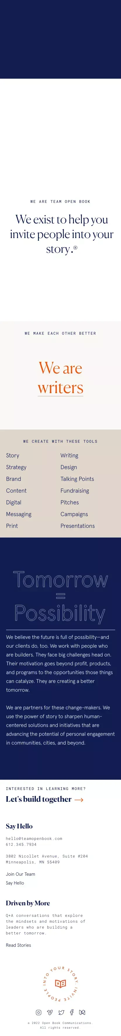 Open Book Communications mobile view