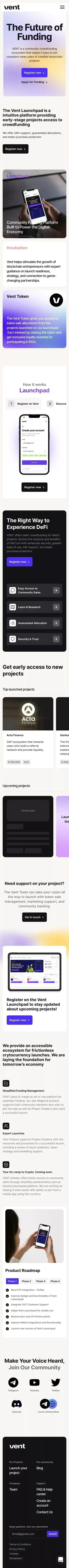 Vent - The Future of Funding mobile view