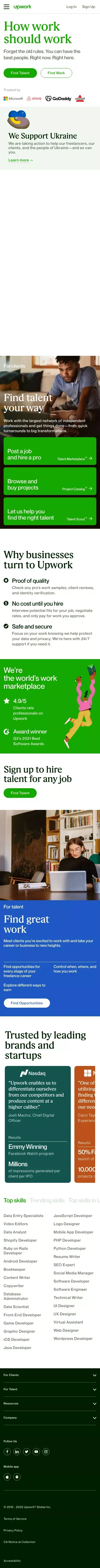 Upwork | The World's Work Marketplace mobile view