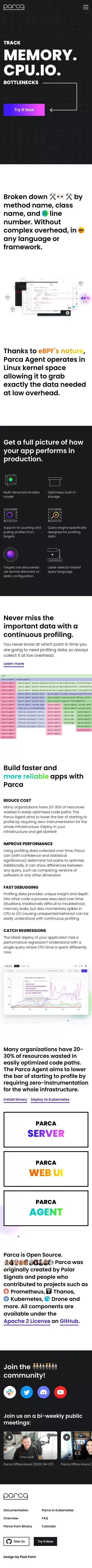 Parca - Open Source infrastructure-wide continuous profiling mobile view