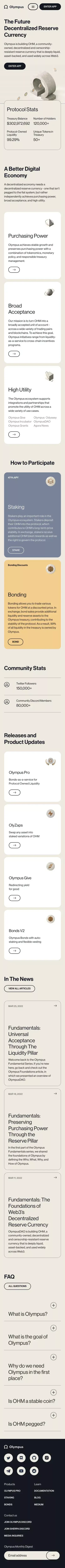 Olympus - The future decentralized reserve currency mobile view
