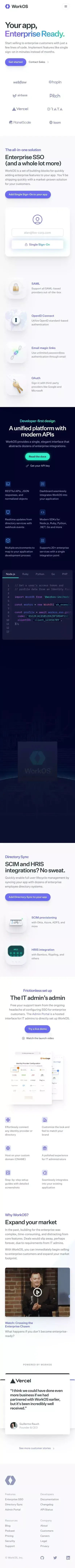 WorkOS — Your app, Enterprise Ready. mobile view