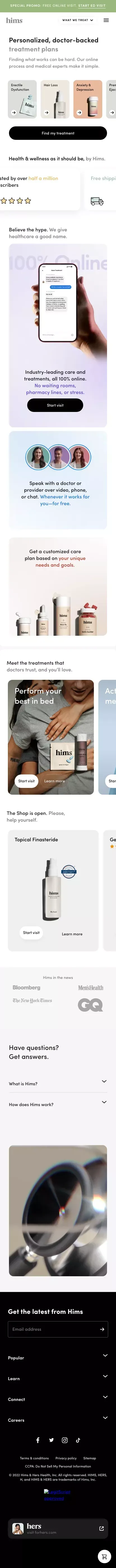 Telehealth for a healthy, handsome you | hims mobile view