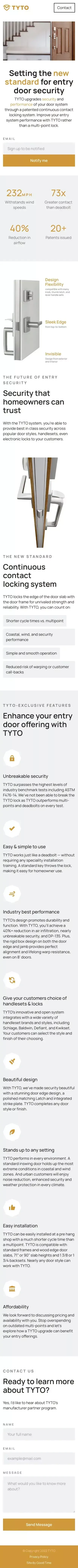 TYTO Lock System mobile view