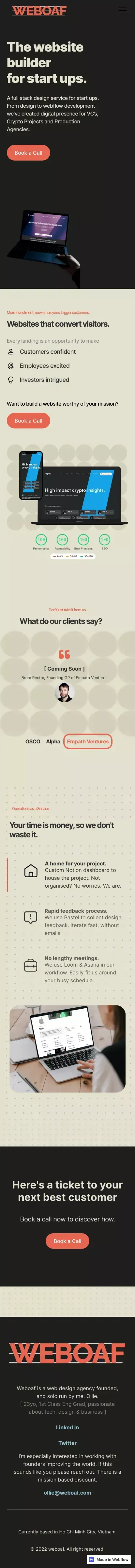 WEBOAF | Building awesome websites with Webflow mobile view