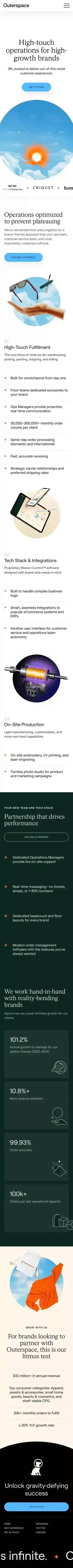 Outerspace - High-touch fulfillment & logistics mobile view