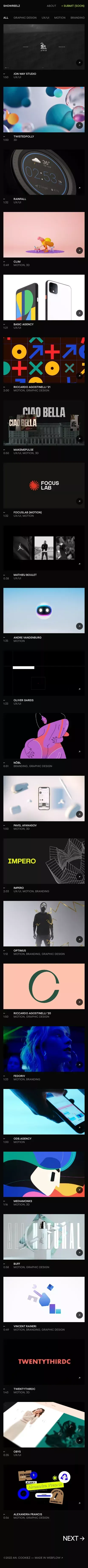 Showreelz — Video & Motion Design Inspiration mobile view