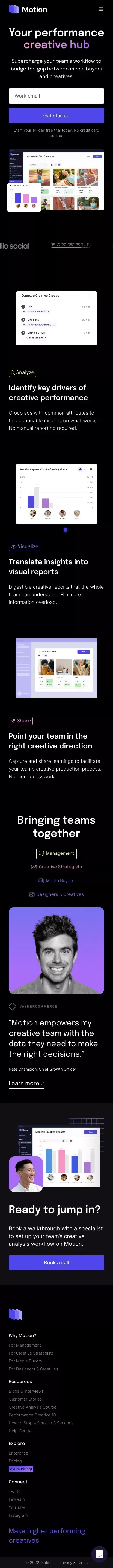 Motion: Performance Creative Hub for Marketing teams mobile view