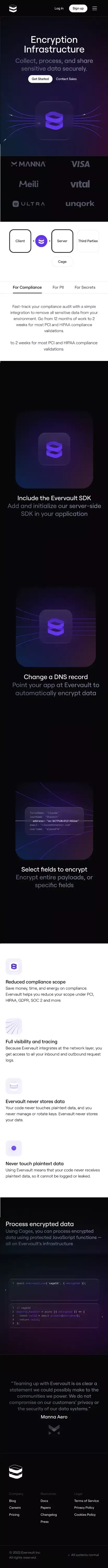 Encryption Infrastructure — Evervault mobile view