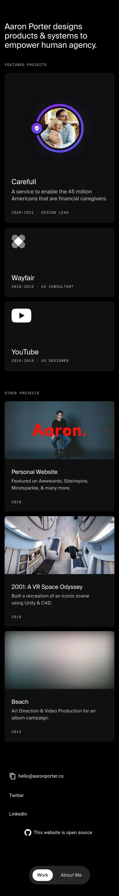 Aaron Porter — Designer & Technologist mobile view