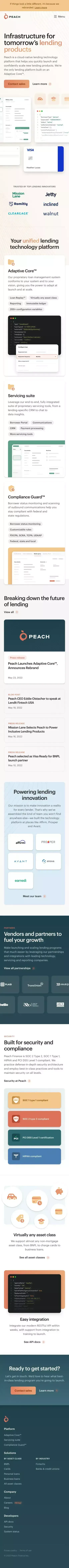 Infrastructure for tomorrow’s lending products | Peach mobile view
